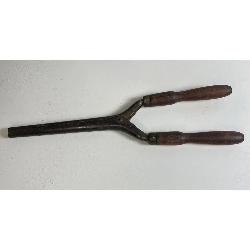 Antique 1800s Stove Top Metal Hair Curling Iron Wood Handles Primitive Decor